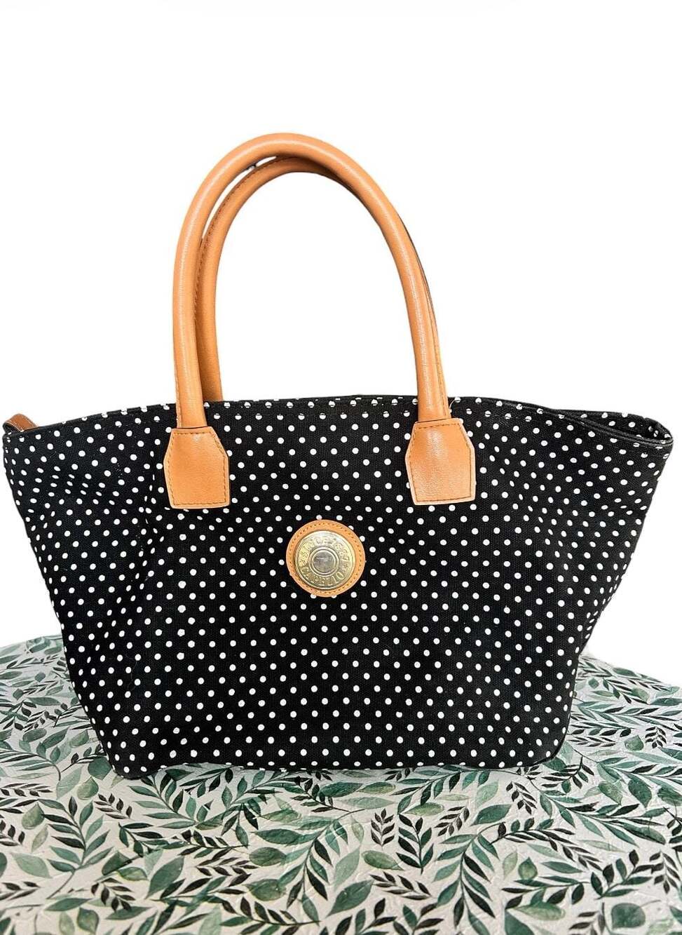 Capezio Black and White Polka Dot Canvas Tote Bag with Handles Z19